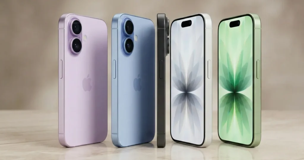 iPhone 17 Pro Max en varios colores mostrando diseño frontal y trasero