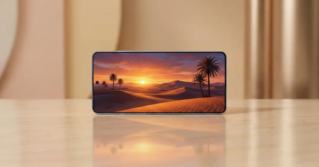 Pantalla del OnePlus 15 mostrando un paisaje en alta resolución