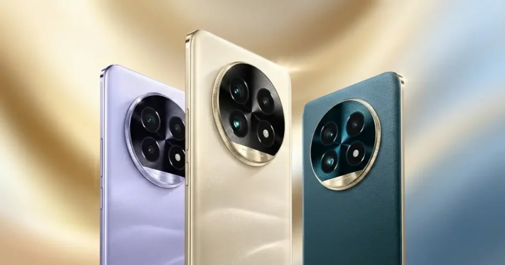 Módulo circular de cámaras del Realme 14 Pro+ con triple sensor y teleobjetivo periscópico 3x, acabado trasero en varios colores