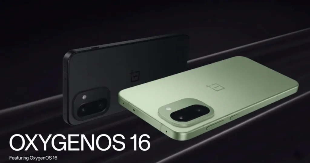 OnePlus 15R mostrando OxygenOS 16 en pantalla con interfaz limpia y diseño trasero en colores durante análisis de software y experiencia de usuario