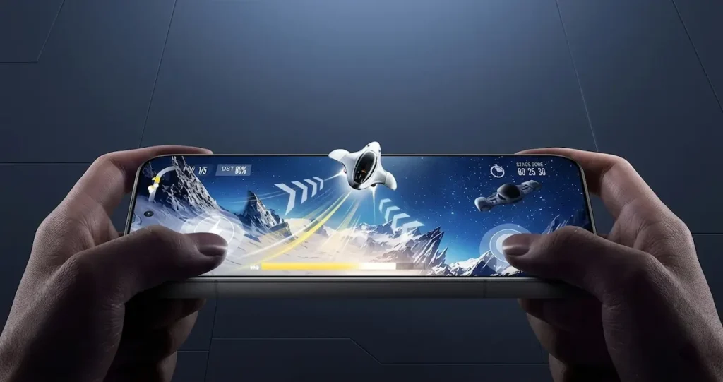 POCO F8 Ultra en uso horizontal con juego en pantalla mostrando rendimiento gráfico fluido y experiencia gaming en análisis de potencia sostenida