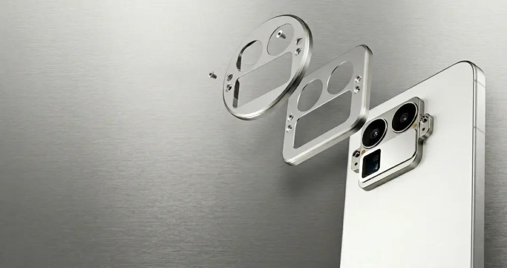 realme GT 8 Pro con módulo de cámara desmontado mostrando sensores y estructura interna en análisis de fotografía y zoom avanzado
