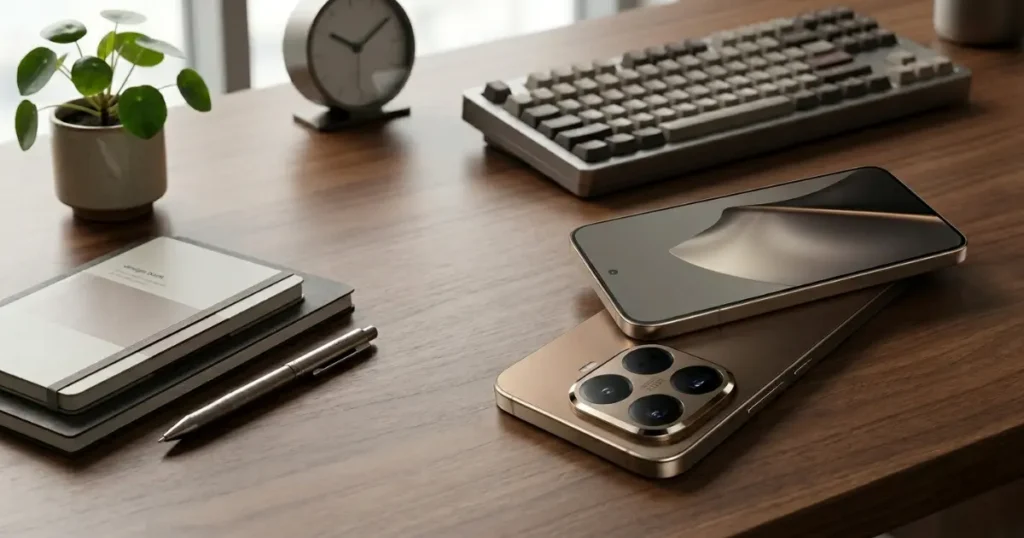 Xiaomi 15T Pro con pantalla encendida mostrando panel AMOLED en escritorio con reflejos y diseño frontal durante análisis multimedia