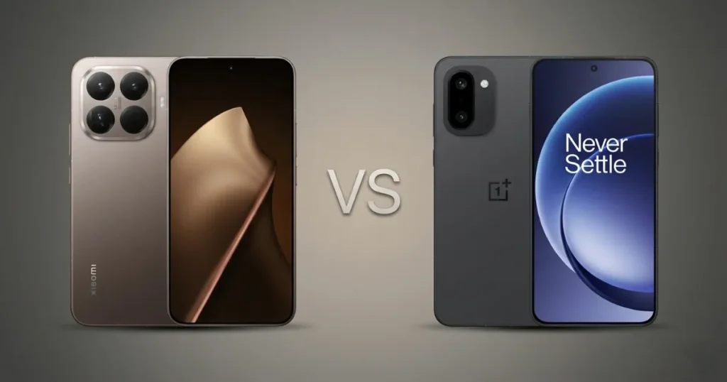 Comparativa Xiaomi 15T Pro y OnePlus 15R mostrando diseño frontal y trasero con módulos de cámara y pantalla encendida en análisis
