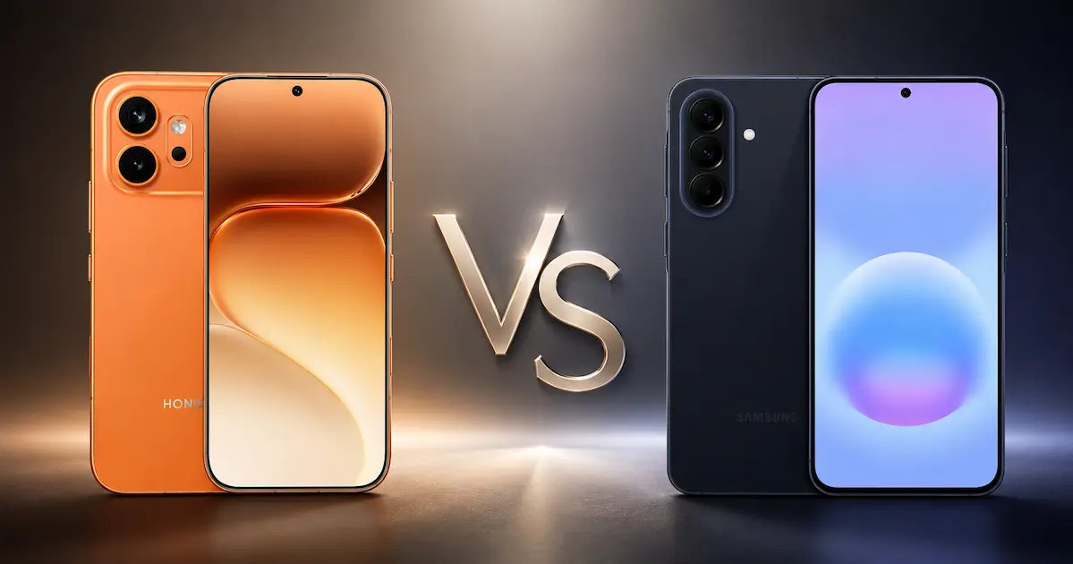 HONOR 600 y Samsung Galaxy A57 5G enfrentados con frontal y trasera visibles para comparativa de diseño y pantalla