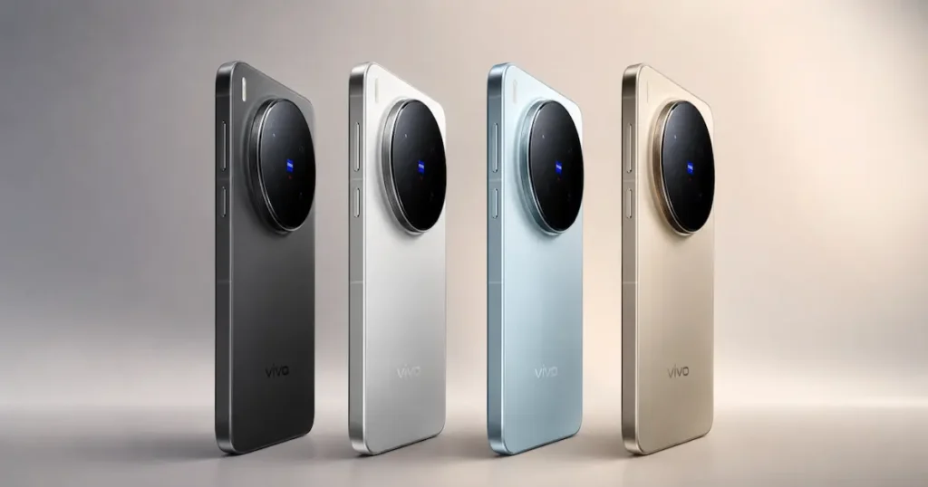 vivo X300 Pro en varios colores con trasera mate, vista lateral y gran módulo ZEISS para análisis de diseño de gama alta