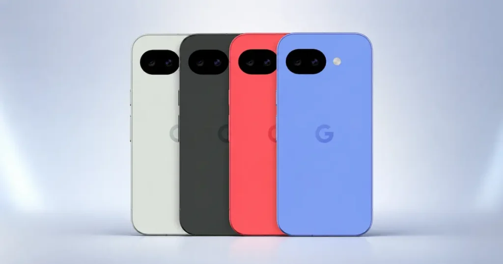 Google Pixel 10a con traseras en varios colores y módulo de cámara horizontal para comparar diseño compacto mate