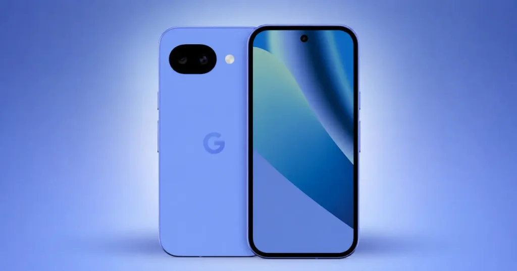 Google Pixel 10a frontal y trasera en color lavanda con pantalla encendida para análisis de diseño y gama media