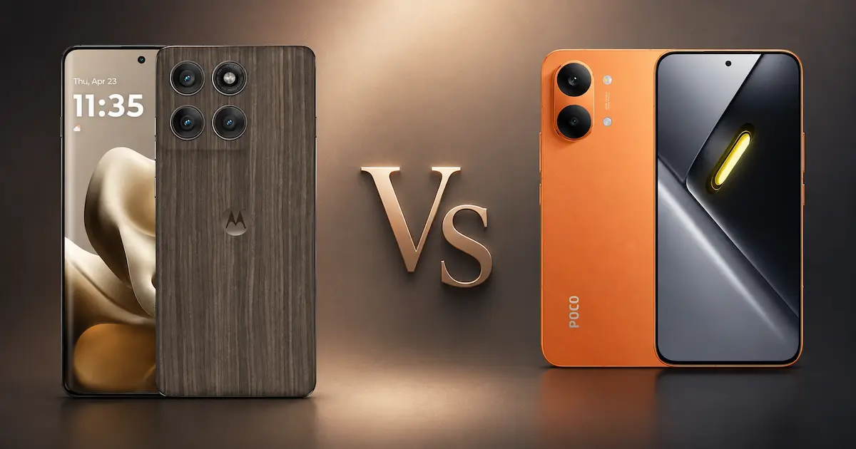 Motorola Edge 60 Pro y POCO X8 Pro en vistas frontal y trasera, enfrentados en la portada de la comparativa de móviles