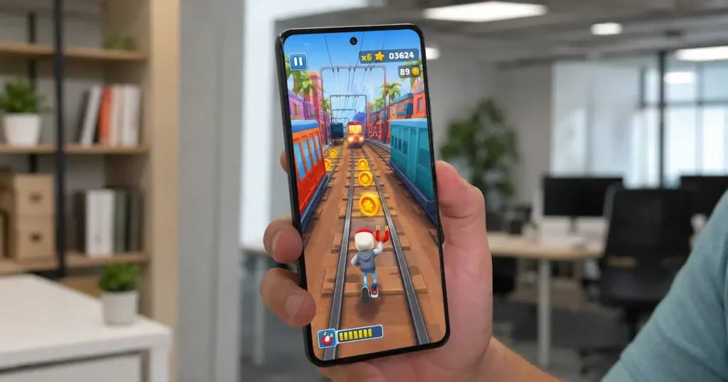 Motorola Moto G86 con juego en pantalla y uso en mano, mostrando rendimiento gráfico en el apartado de pruebas de rendimiento