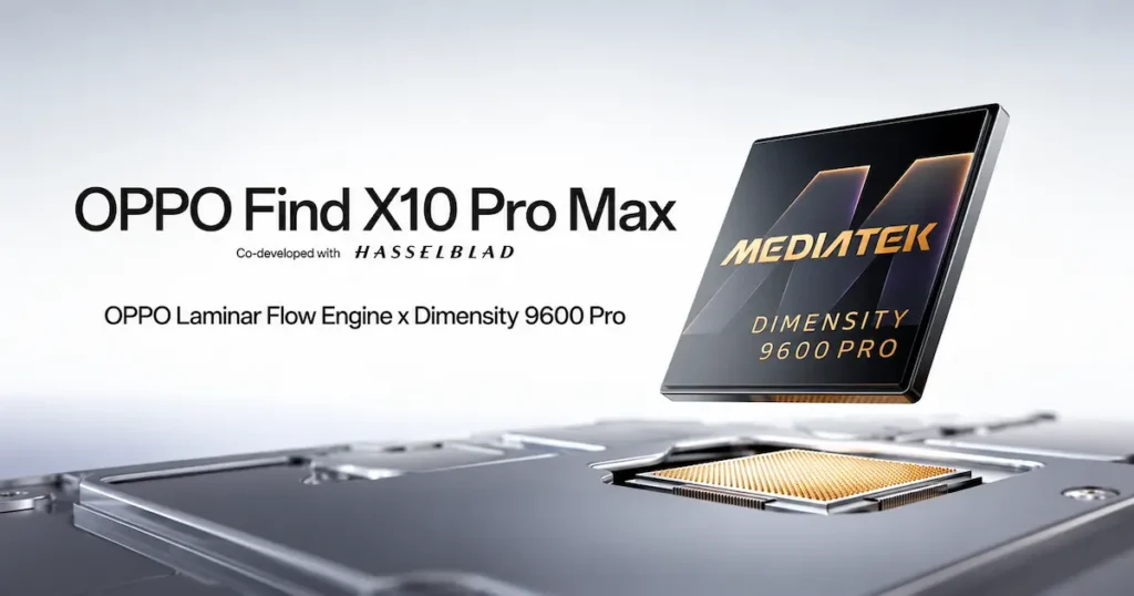 Ilustración del procesador MediaTek Dimensity 9600 Pro de 2 nm del OPPO Find X10 Pro Max.