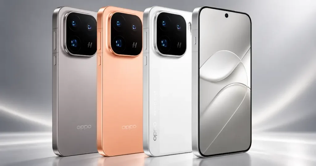 OPPO Find X10 Pro Max en varias vistas y colores, con pantalla plana, bordes rectos y módulo de cámaras trasero.